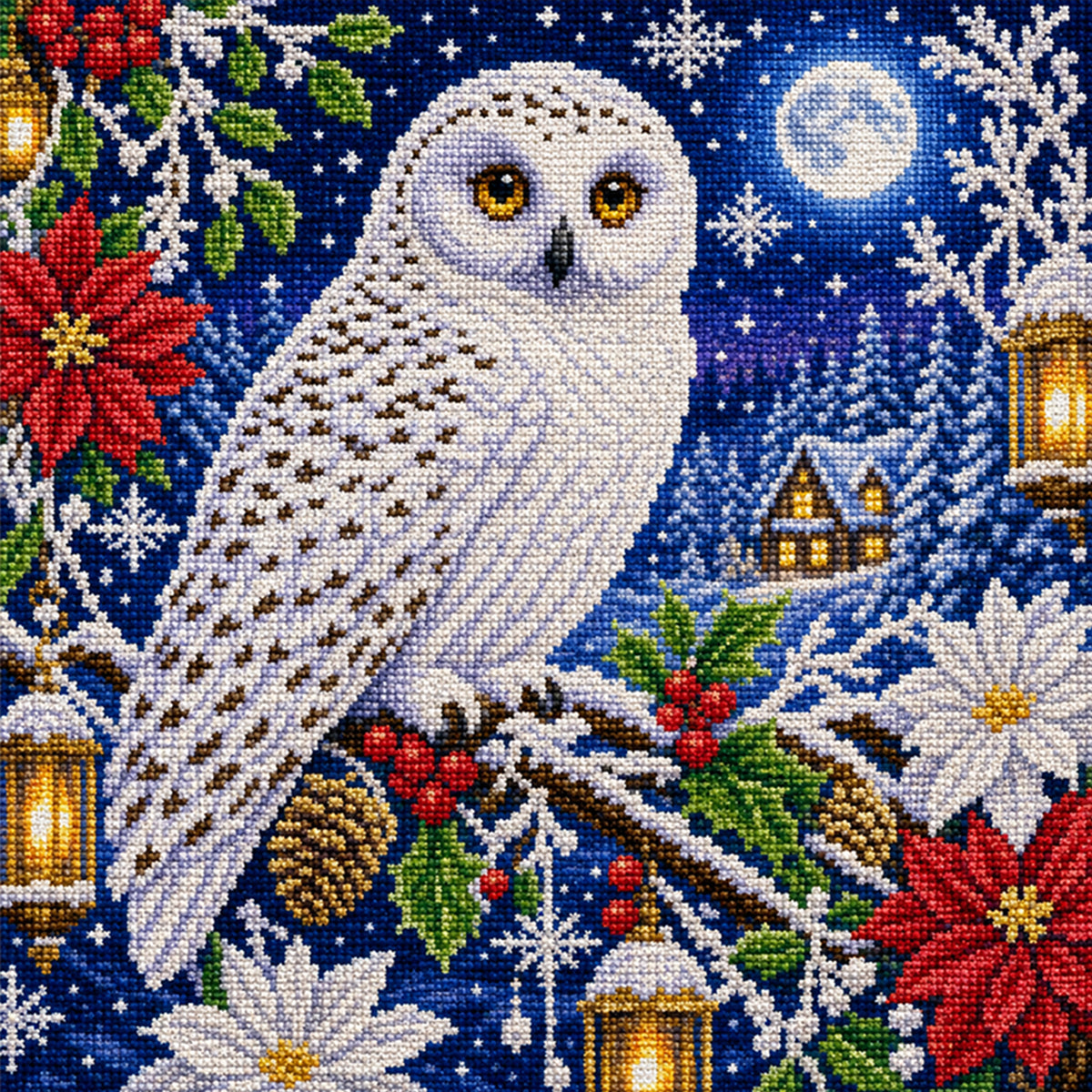 Snowy White Owl - Full 14CT Stamped Cross Stitch 45x45CM - Huacan