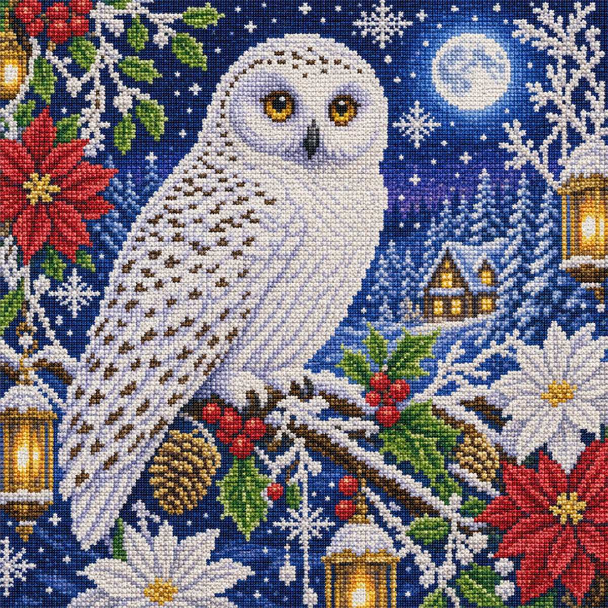 Snowy White Owl - Full 14CT Stamped Cross Stitch 45x45CM - Huacan