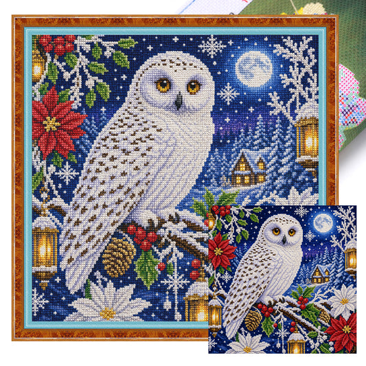Schneeweiße Eule - Vollständiges 14CT gestempeltes Kreuzstich-Set 45x45CM - Huacan