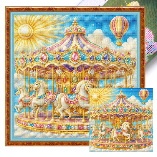 Vintage-Karussell - Vollständiges 14CT-Stempel-Kreuzstichset 45x45CM - Huacan