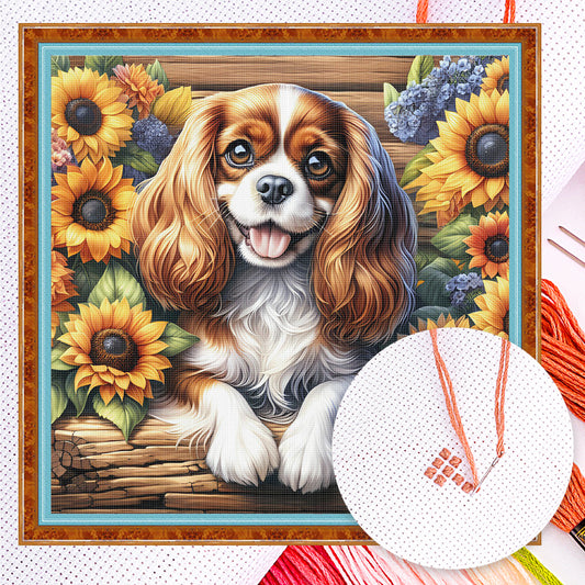 Sonnenblumen-Hundewelpe – Vollständiges 11CT gezähltes Kreuzstichset 40*40 cm – Yishu