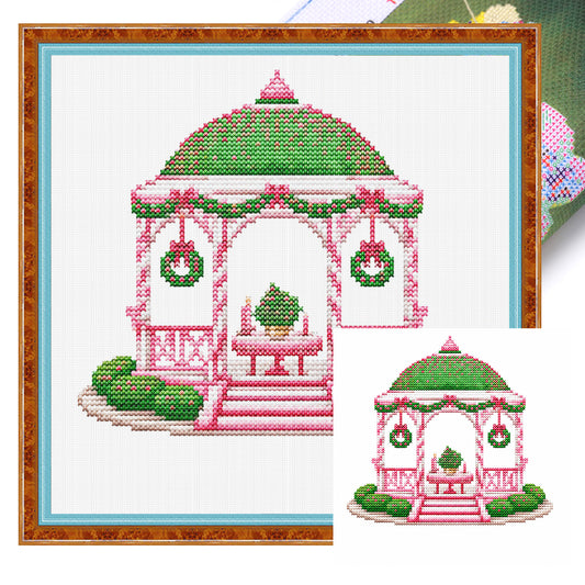 Rosa Weihnachts-Pavillon - Vollständiges 14CT Stanz-Kreuzstich-Set 40x40CM - Huacan
