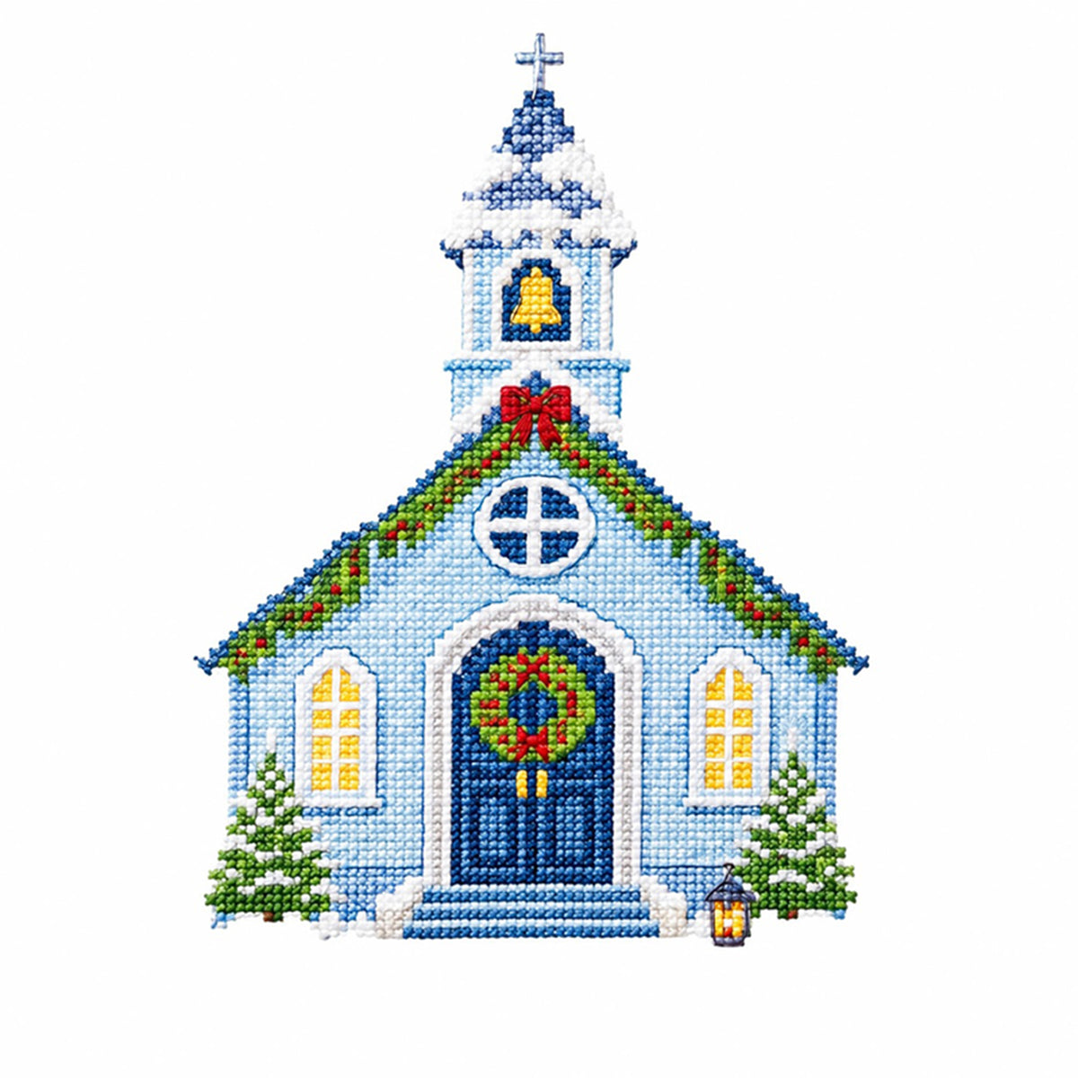 Hellblaue Weihnachtskirche - Komplett 14CT gestempeltes Kreuzstich-Set 40x40CM - Huacan