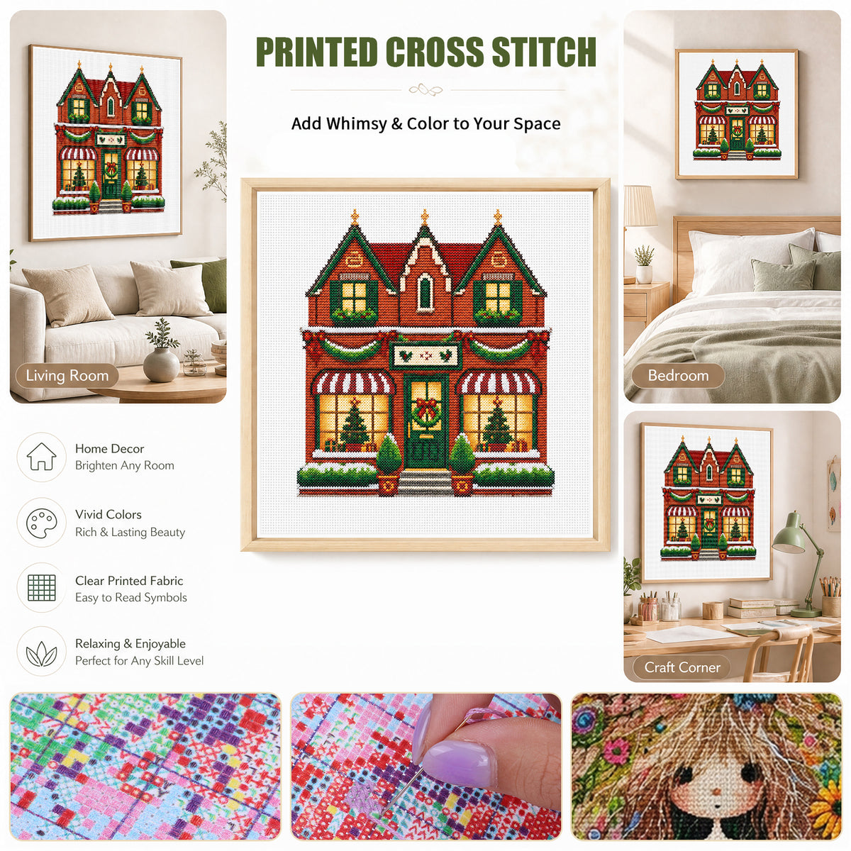 Vintage-Style Red Shop - Full 14CT Stamped Cross Stitch 40x40CM - Huacan