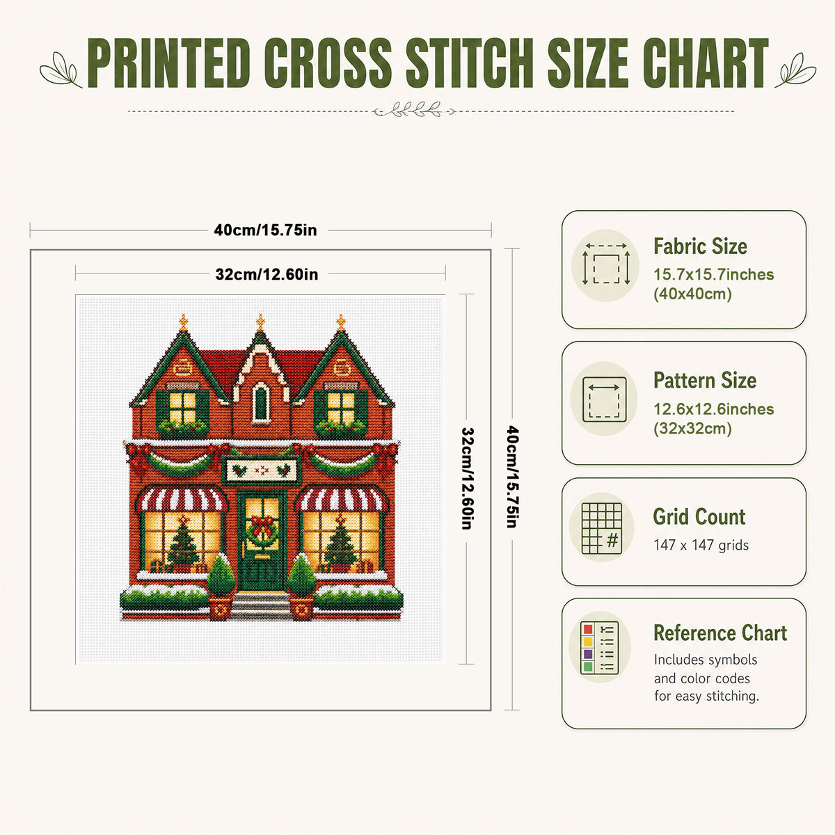 Vintage-Style Red Shop - Full 14CT Stamped Cross Stitch 40x40CM - Huacan