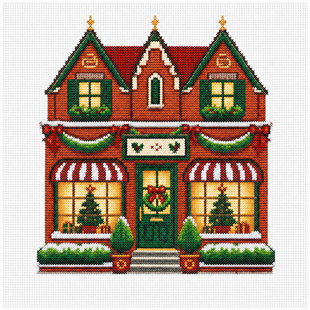 Vintage-Style Red Shop - Full 14CT Stamped Cross Stitch 40x40CM - Huacan