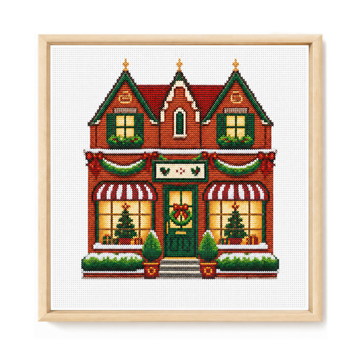 Vintage-Style Red Shop - Full 14CT Stamped Cross Stitch 40x40CM - Huacan