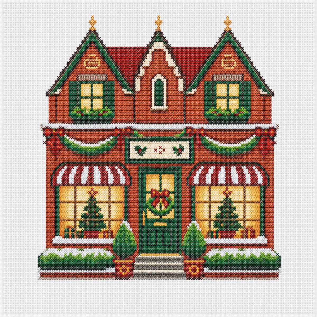 Vintage-Style Red Shop - Full 14CT Stamped Cross Stitch 40x40CM - Huacan