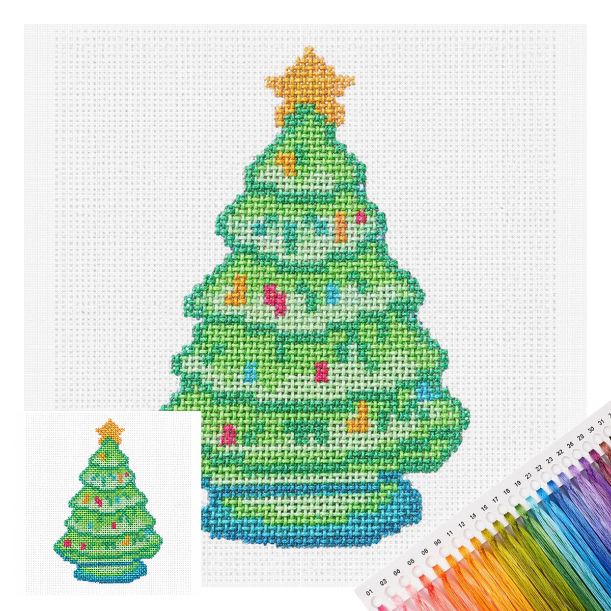 Geschmückter Weihnachtsbaum - Vollständiges 14CT Stempel-Kreuzstich-Set 40x40CM - Huacan