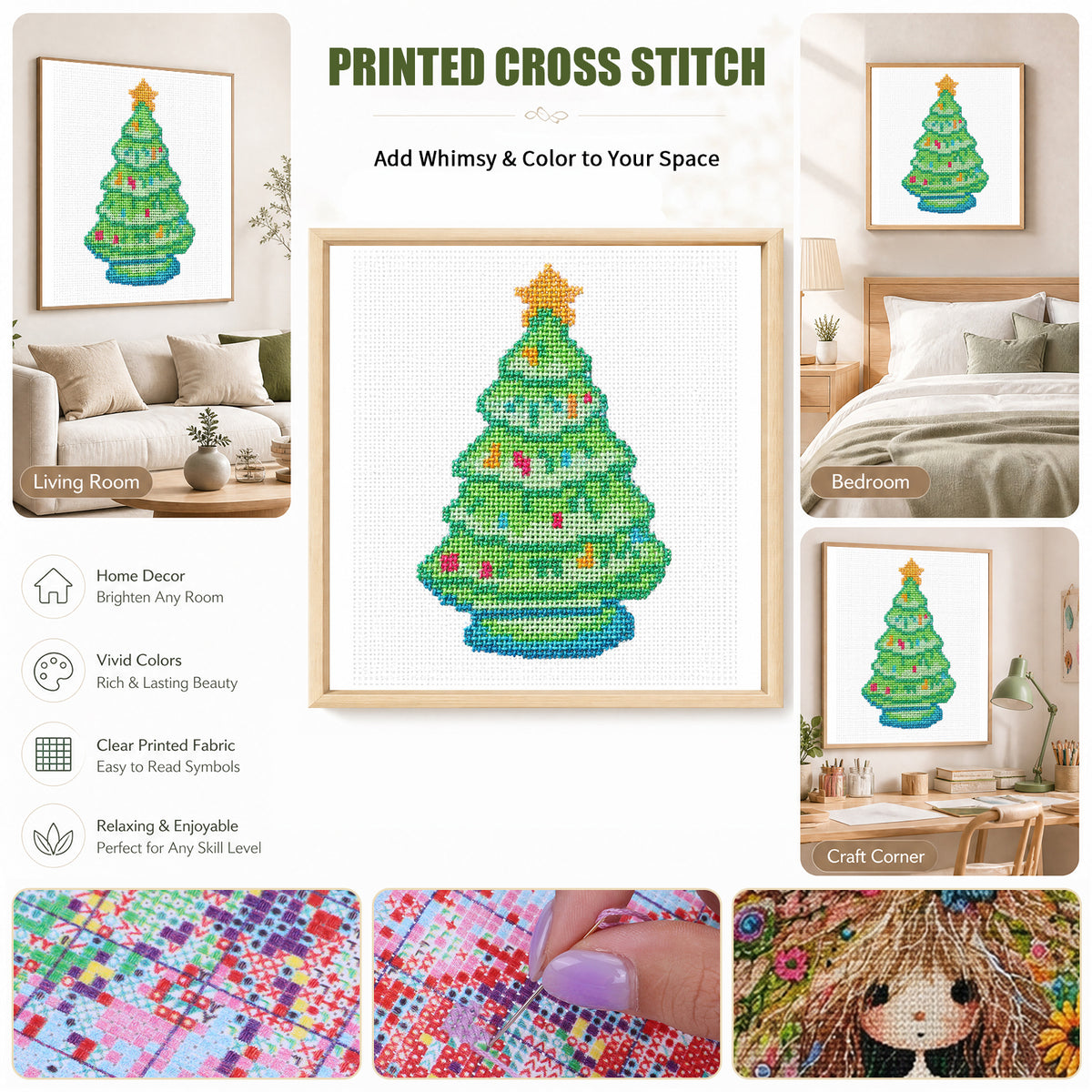 Geschmückter Weihnachtsbaum - Vollständiges 14CT Stempel-Kreuzstich-Set 40x40CM - Huacan