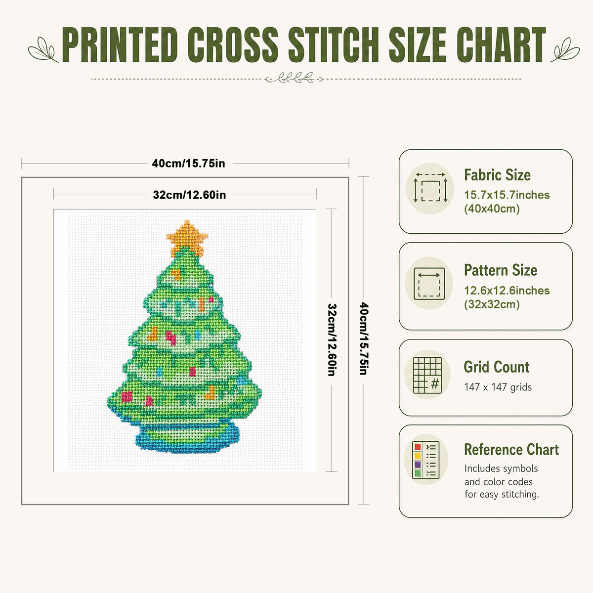 Geschmückter Weihnachtsbaum - Vollständiges 14CT Stempel-Kreuzstich-Set 40x40CM - Huacan