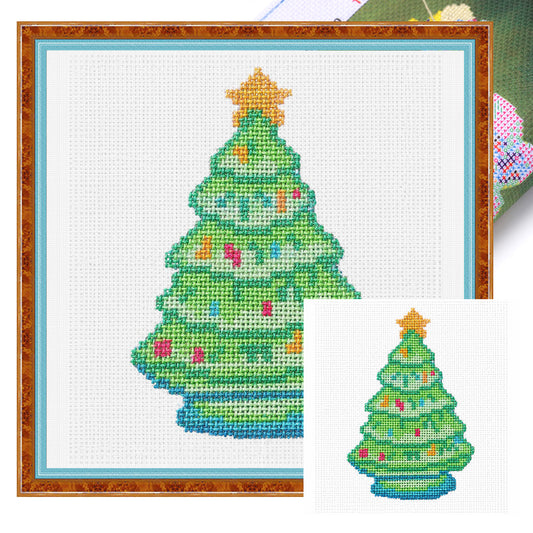 Geschmückter Weihnachtsbaum - Vollständiges 14CT Stempel-Kreuzstich-Set 40x40CM - Huacan