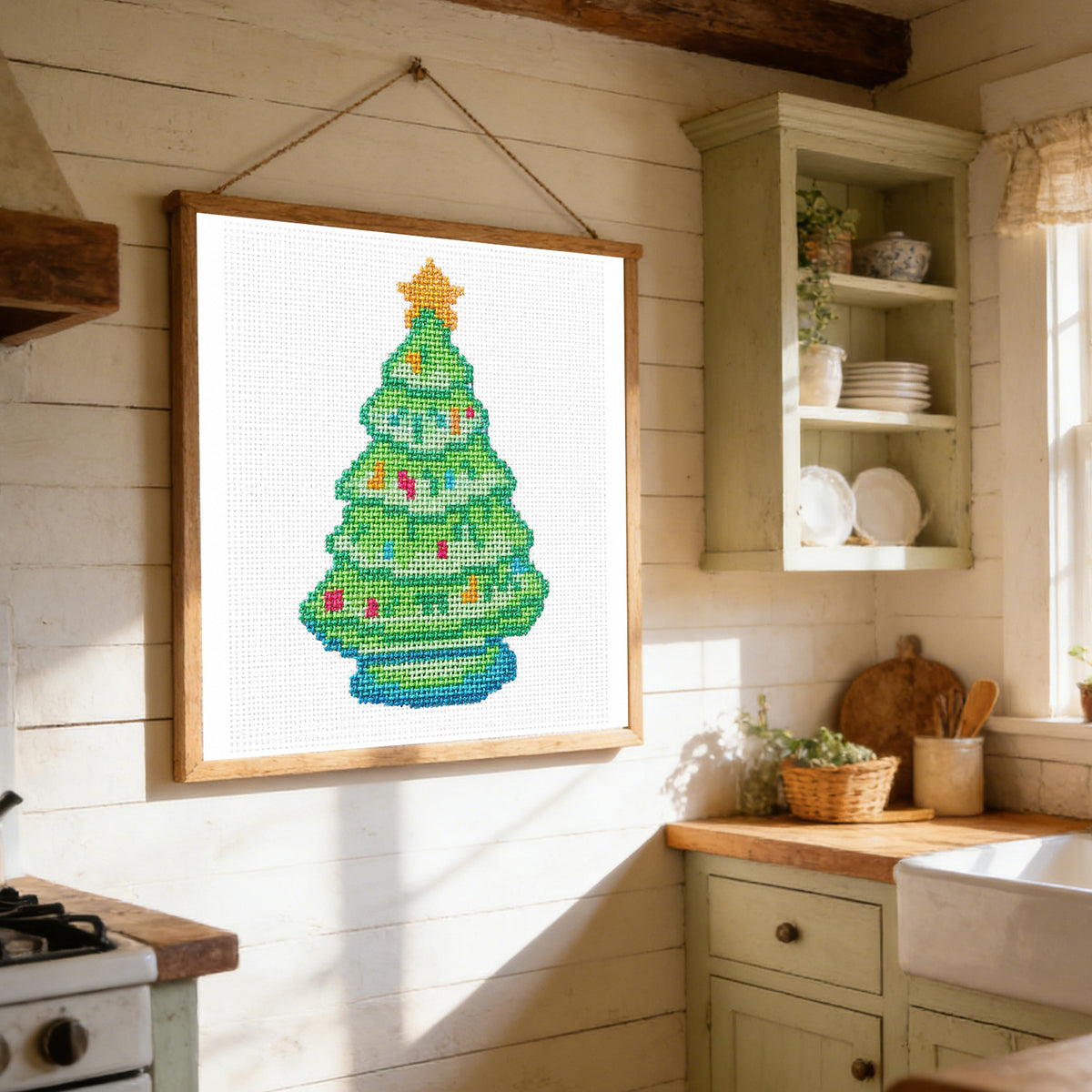 Geschmückter Weihnachtsbaum - Vollständiges 14CT Stempel-Kreuzstich-Set 40x40CM - Huacan