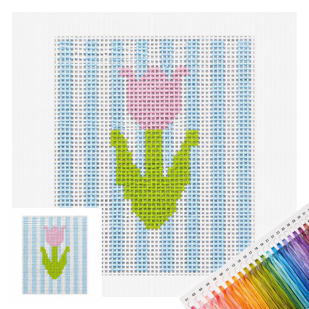 Tulpen vor gestreiftem Hintergrund - Vollständiges 14CT-Stempel-Kreuzstichset 40x40cm - Huacan