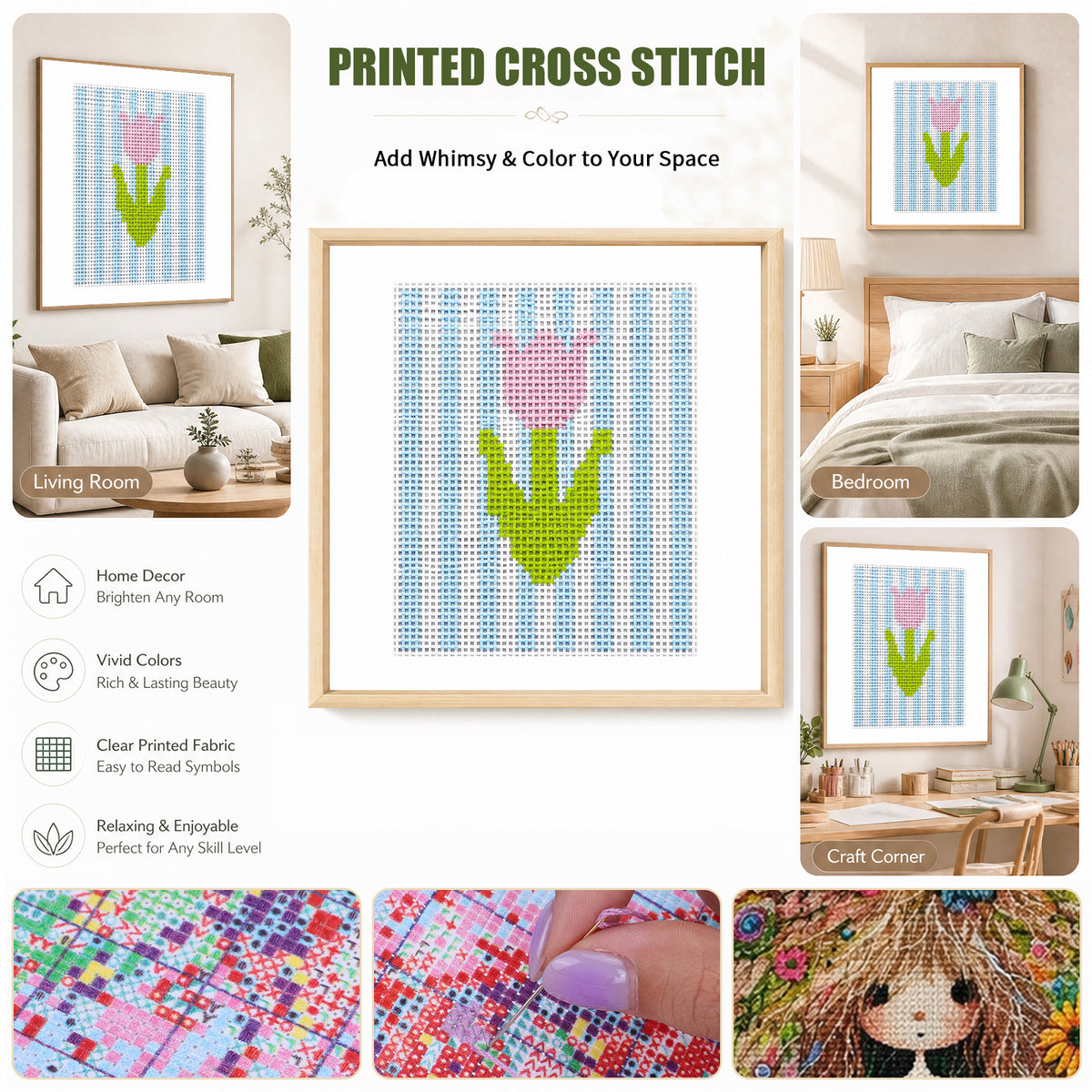 Tulpen vor gestreiftem Hintergrund - Vollständiges 14CT-Stempel-Kreuzstichset 40x40cm - Huacan