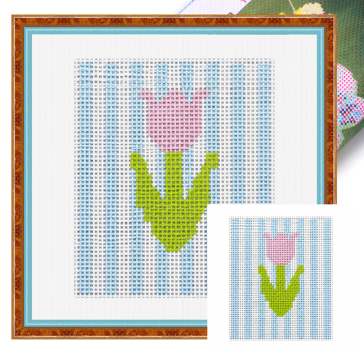 Tulpen vor gestreiftem Hintergrund - Vollständiges 14CT-Stempel-Kreuzstichset 40x40cm - Huacan