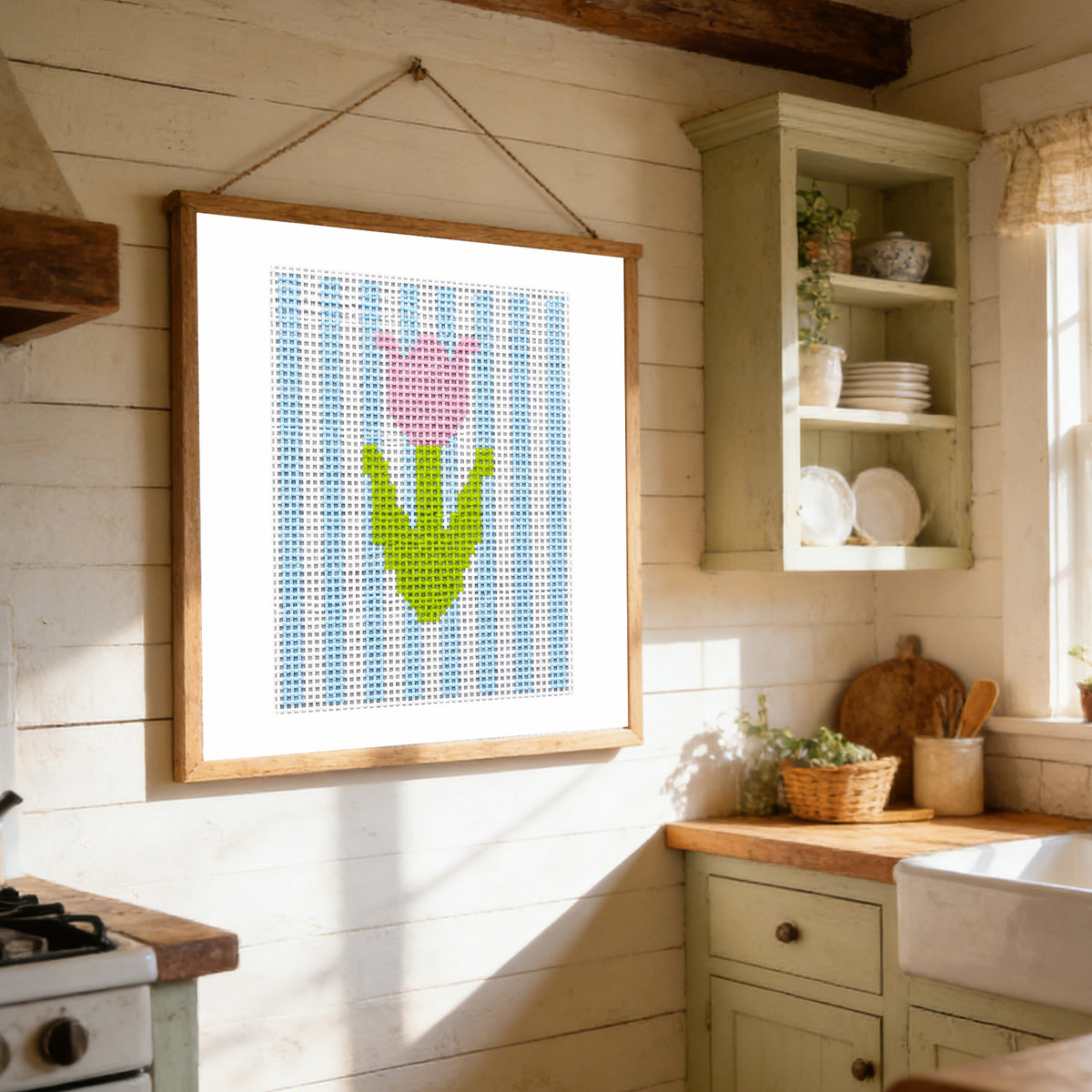 Tulpen vor gestreiftem Hintergrund - Vollständiges 14CT-Stempel-Kreuzstichset 40x40cm - Huacan