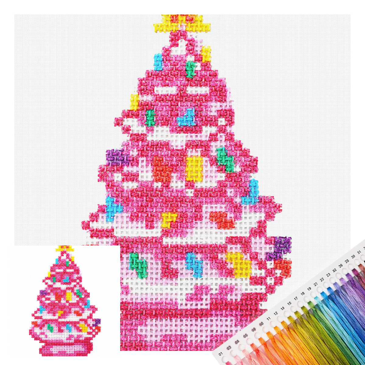 Rosa Weihnachtsbaum - Vollständiges 14CT gestempeltes Kreuzstich-Set 40x40CM - Huacan