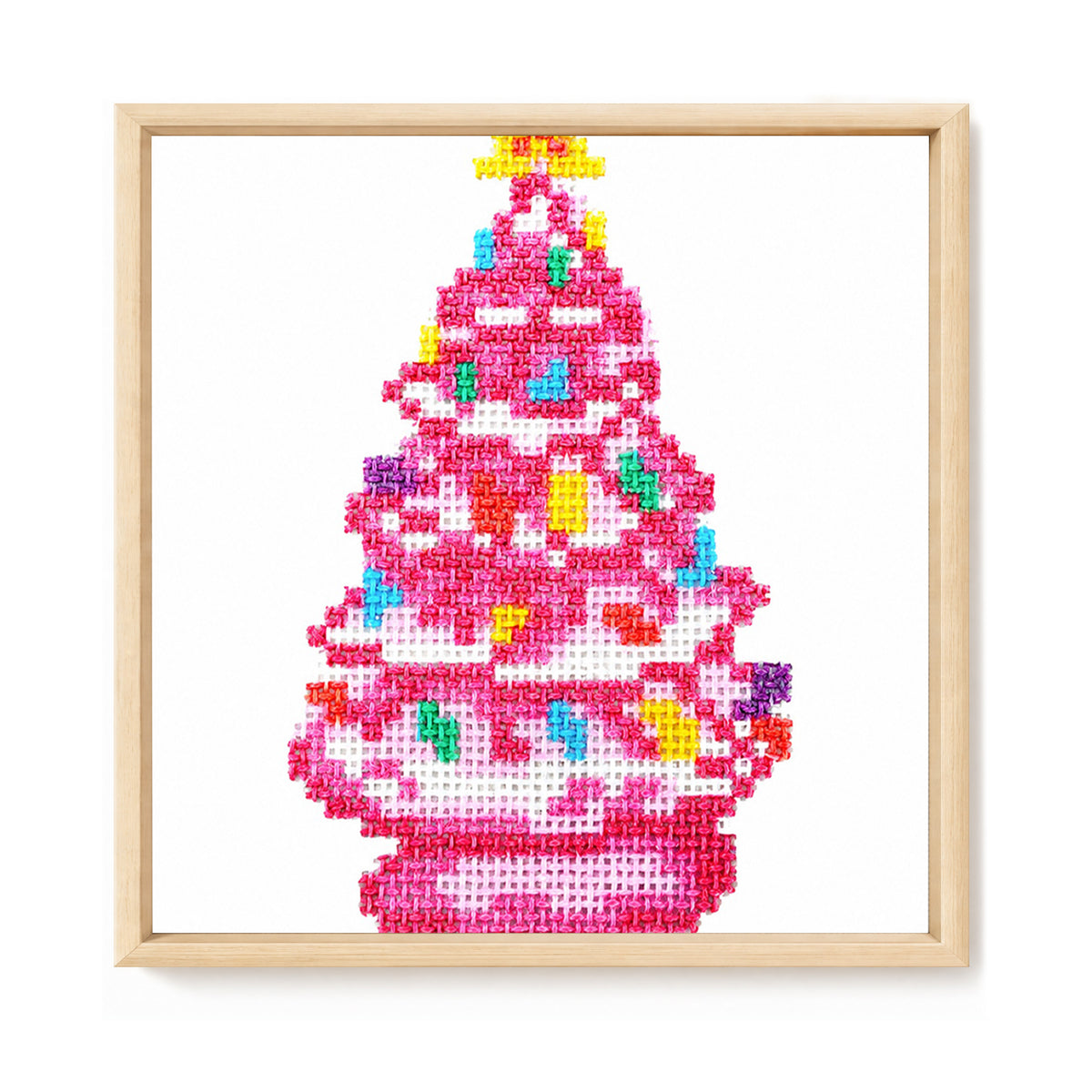 Rosa Weihnachtsbaum - Vollständiges 14CT gestempeltes Kreuzstich-Set 40x40CM - Huacan