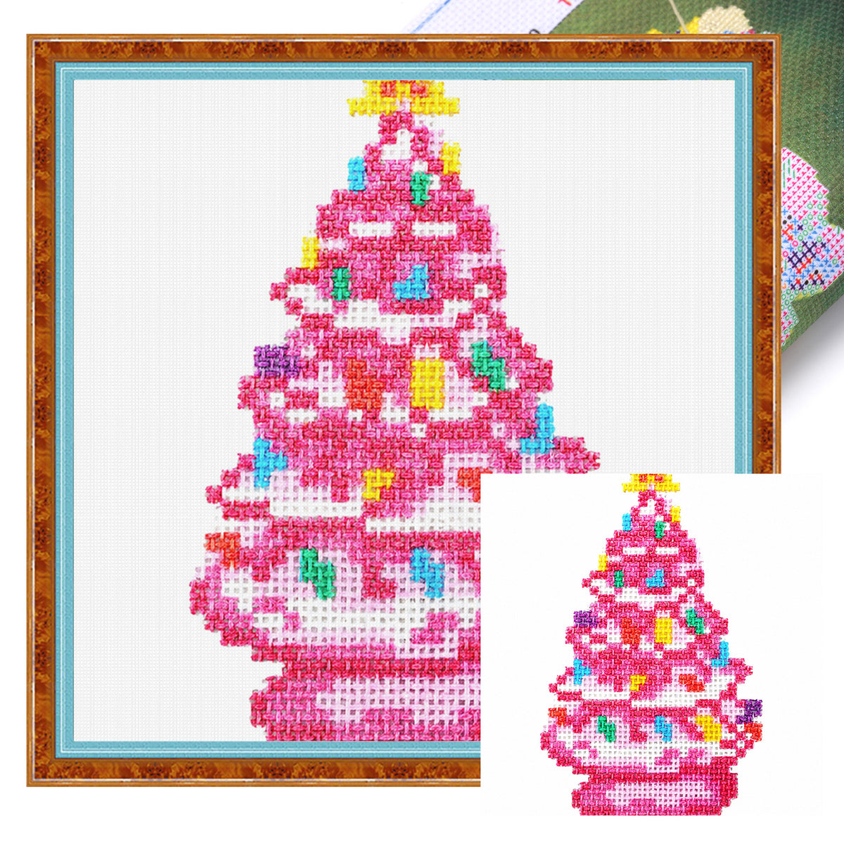 Rosa Weihnachtsbaum - Vollständiges 14CT gestempeltes Kreuzstich-Set 40x40CM - Huacan