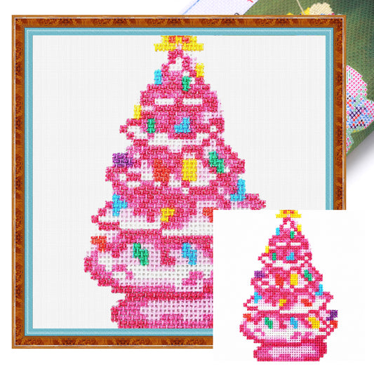 Rosa Weihnachtsbaum - Vollständiges 14CT gestempeltes Kreuzstich-Set 40x40CM - Huacan
