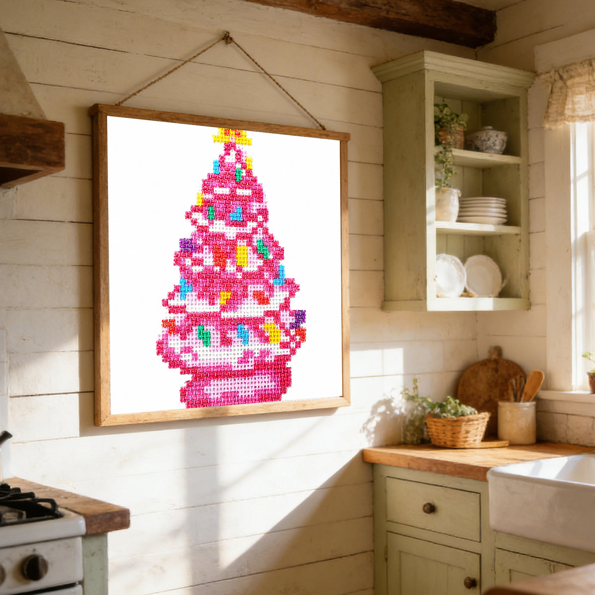 Rosa Weihnachtsbaum - Vollständiges 14CT gestempeltes Kreuzstich-Set 40x40CM - Huacan