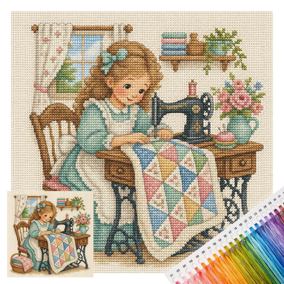 Nähzeit - Vollständiges 14CT gestempeltes Kreuzstich-Set 30x30CM - Huacan