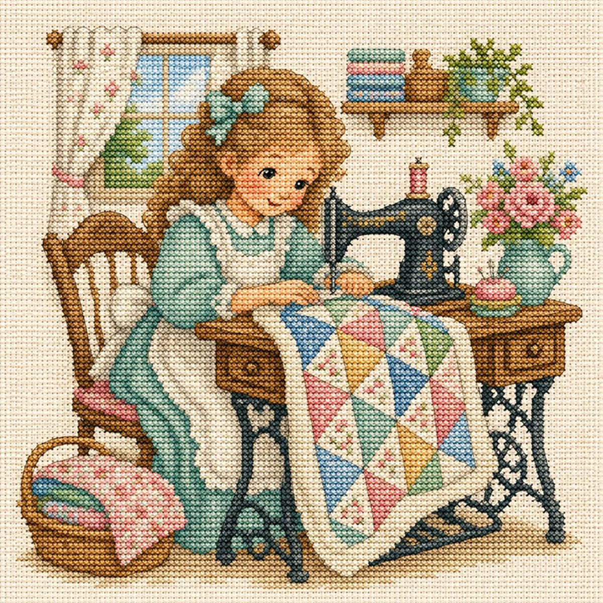 Nähzeit - Vollständiges 14CT gestempeltes Kreuzstich-Set 30x30CM - Huacan