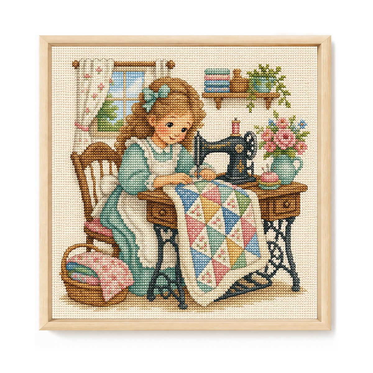 Nähzeit - Vollständiges 14CT gestempeltes Kreuzstich-Set 30x30CM - Huacan