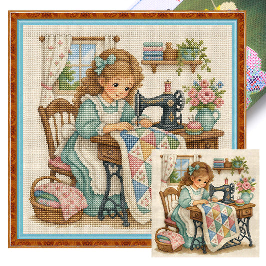 Nähzeit - Vollständiges 14CT gestempeltes Kreuzstich-Set 30x30CM - Huacan