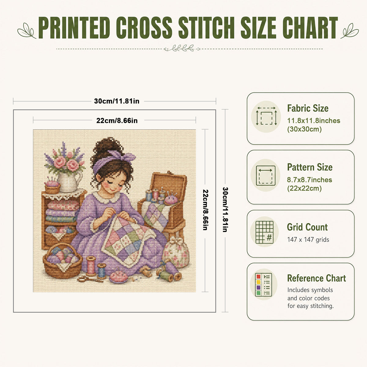 Quilt Craft – Vollständiges 14CT gestempeltes Kreuzstichset 30x30CM – Huacan