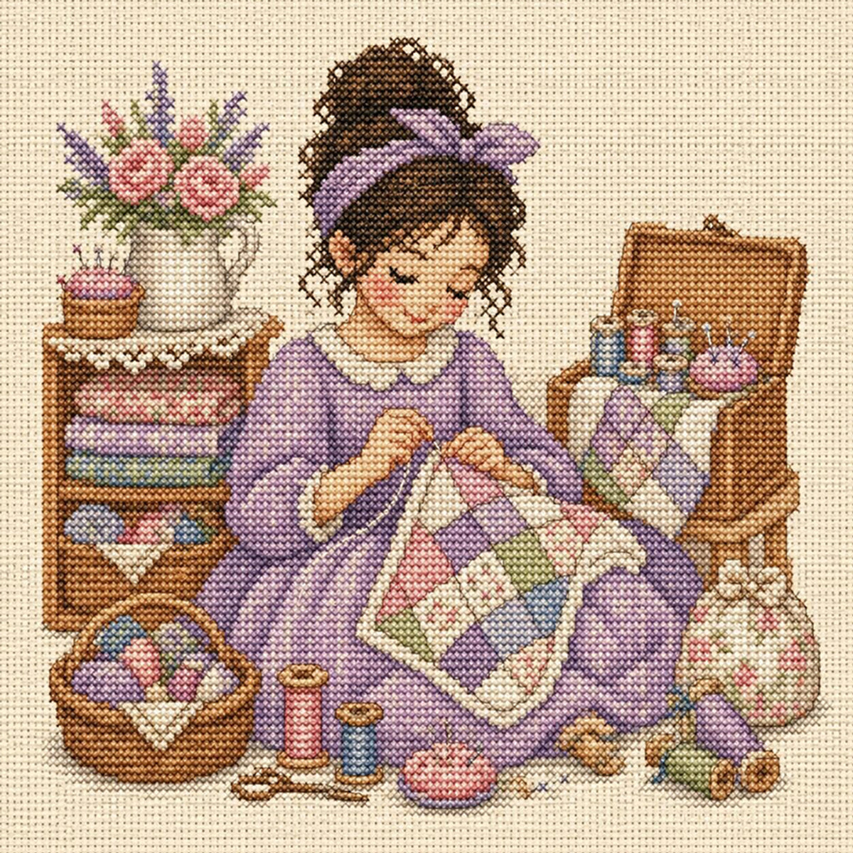 Quilt Craft – Vollständiges 14CT gestempeltes Kreuzstichset 30x30CM – Huacan
