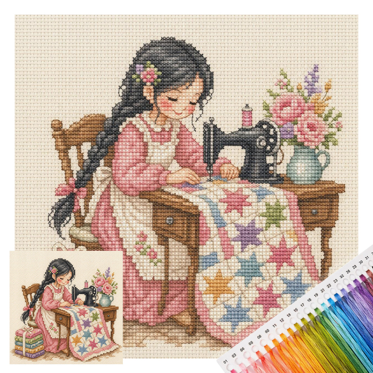 Sternen-Quilt – Vollständiges 14CT gestempeltes Kreuzstich-Set 30x30CM – Huacan