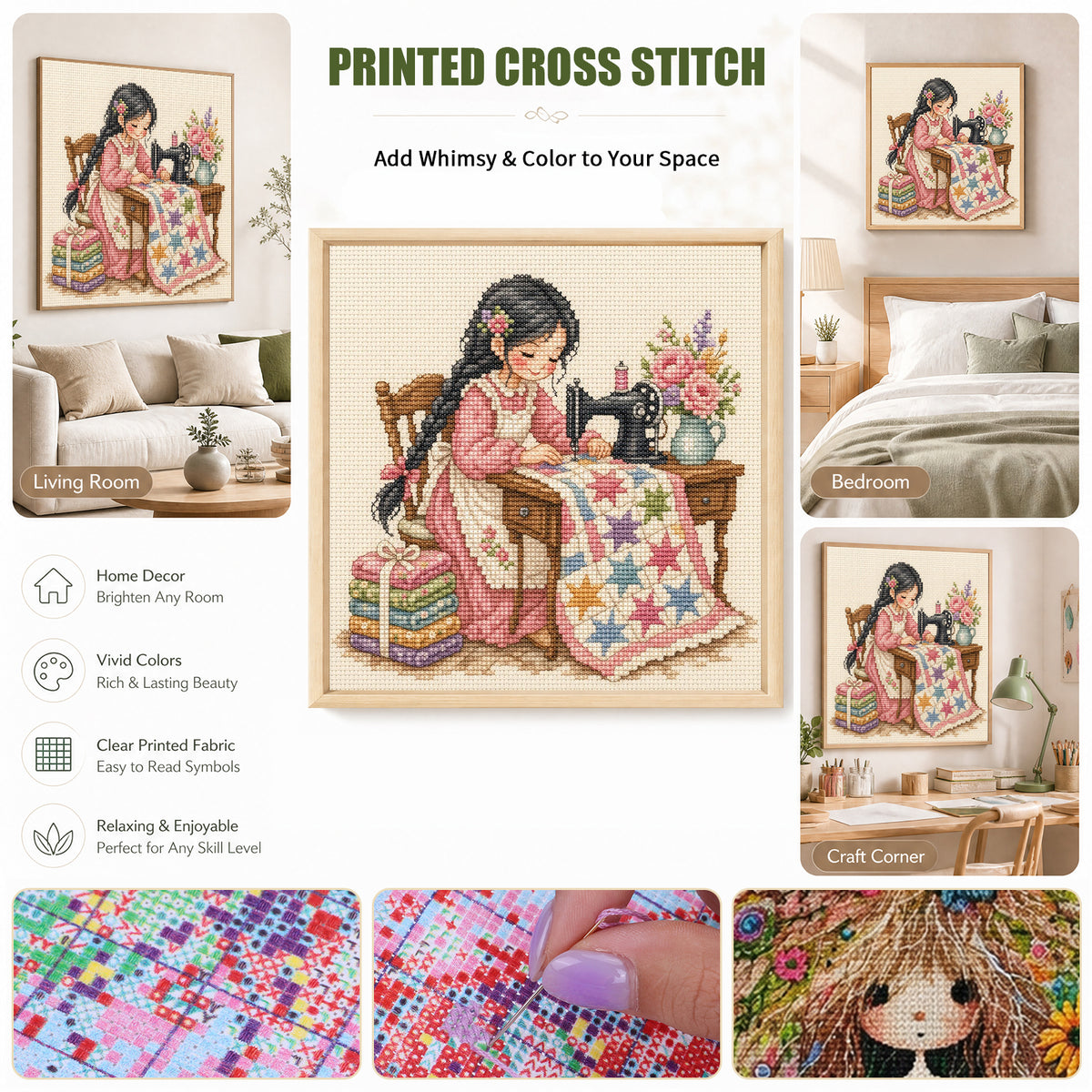 Sternen-Quilt – Vollständiges 14CT gestempeltes Kreuzstich-Set 30x30CM – Huacan