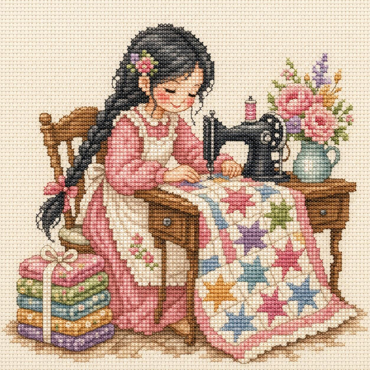 Sternen-Quilt – Vollständiges 14CT gestempeltes Kreuzstich-Set 30x30CM – Huacan