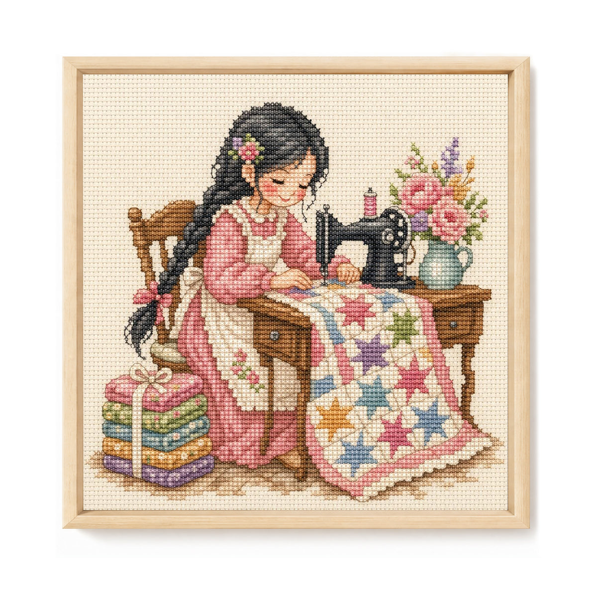 Sternen-Quilt – Vollständiges 14CT gestempeltes Kreuzstich-Set 30x30CM – Huacan