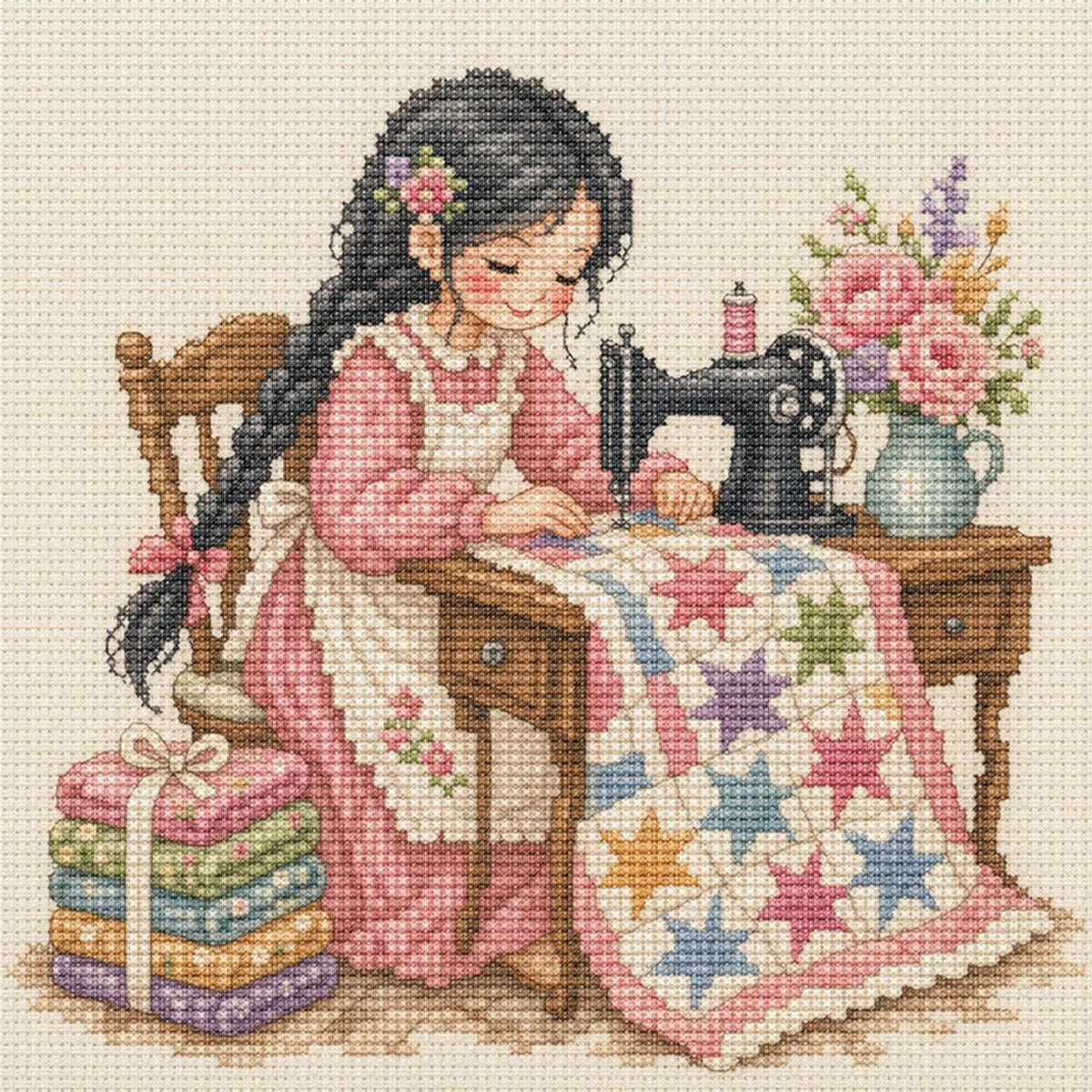 Sternen-Quilt – Vollständiges 14CT gestempeltes Kreuzstich-Set 30x30CM – Huacan