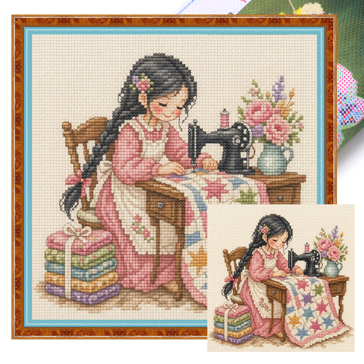 Sternen-Quilt – Vollständiges 14CT gestempeltes Kreuzstich-Set 30x30CM – Huacan