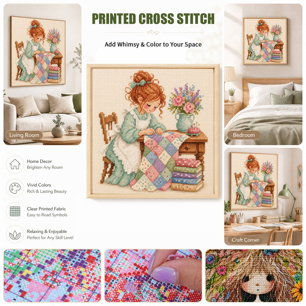 Quiet Stitch - Full 14CT Stamped Cross Stitch 30x30CM - Huacan
