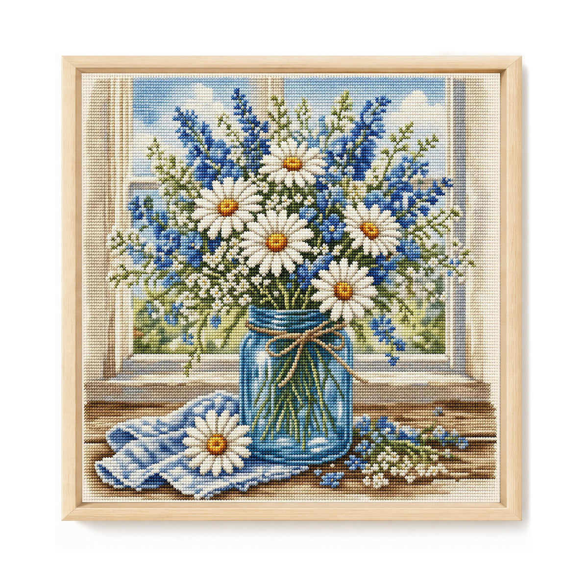 Daisy Window View - Full 11CT Stamped Cross Stitch 45x45CM - Huacan