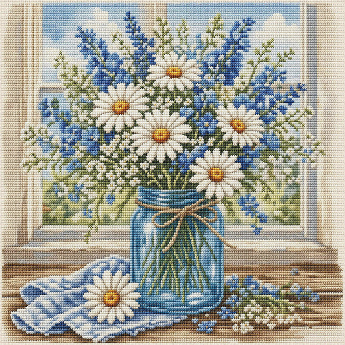 Daisy Window View - Full 11CT Stamped Cross Stitch 45x45CM - Huacan