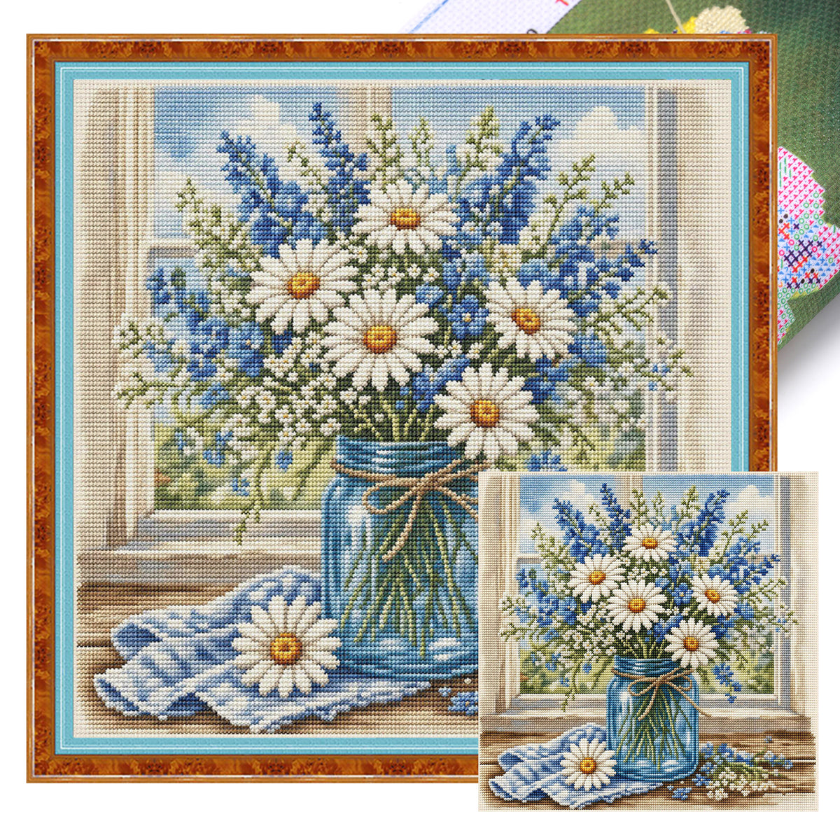 Daisy Window View - Full 11CT Stamped Cross Stitch 45x45CM - Huacan