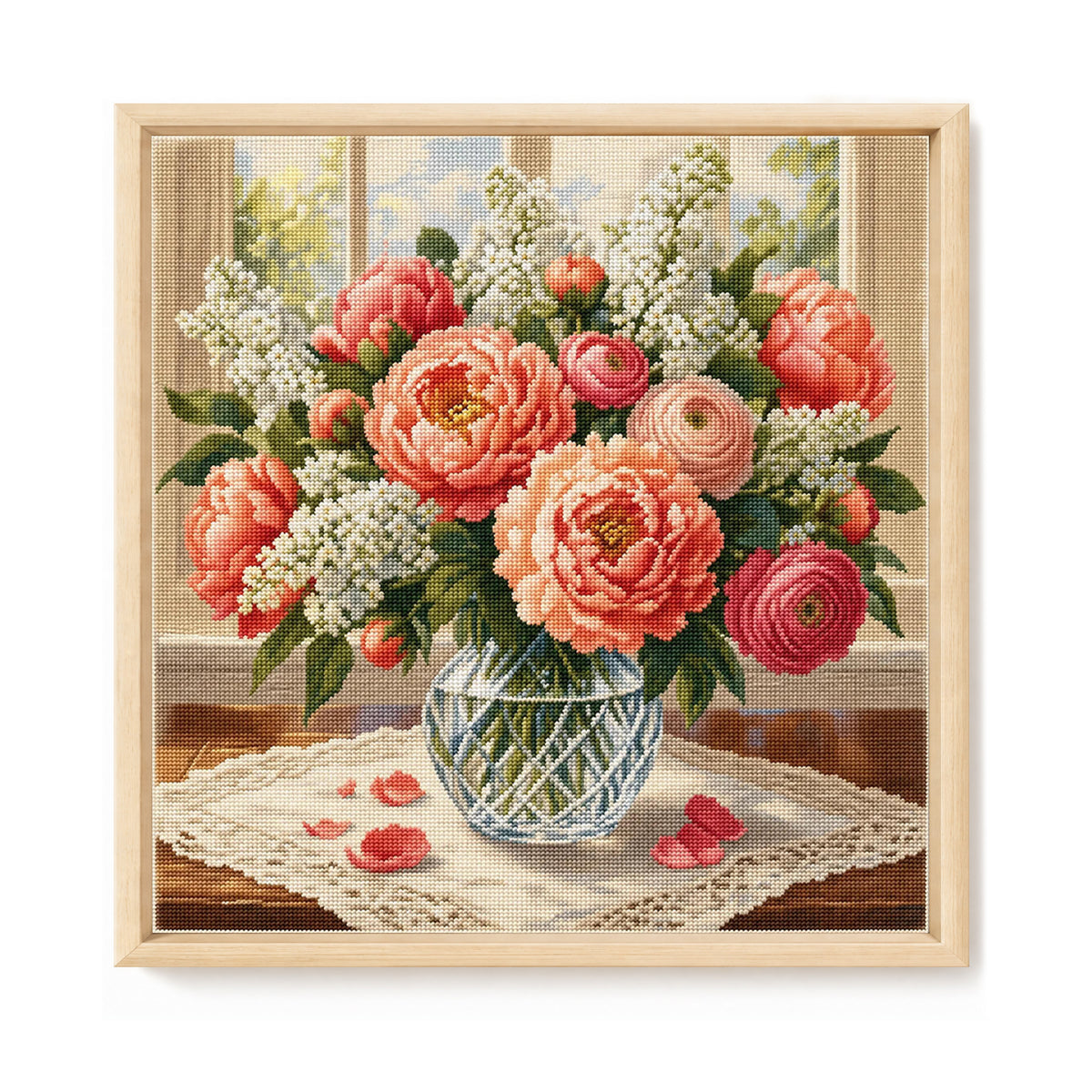 Pfingstrosenpracht - Vollständiges 11CT gestempeltes Kreuzstich-Set 45x45CM - Huacan