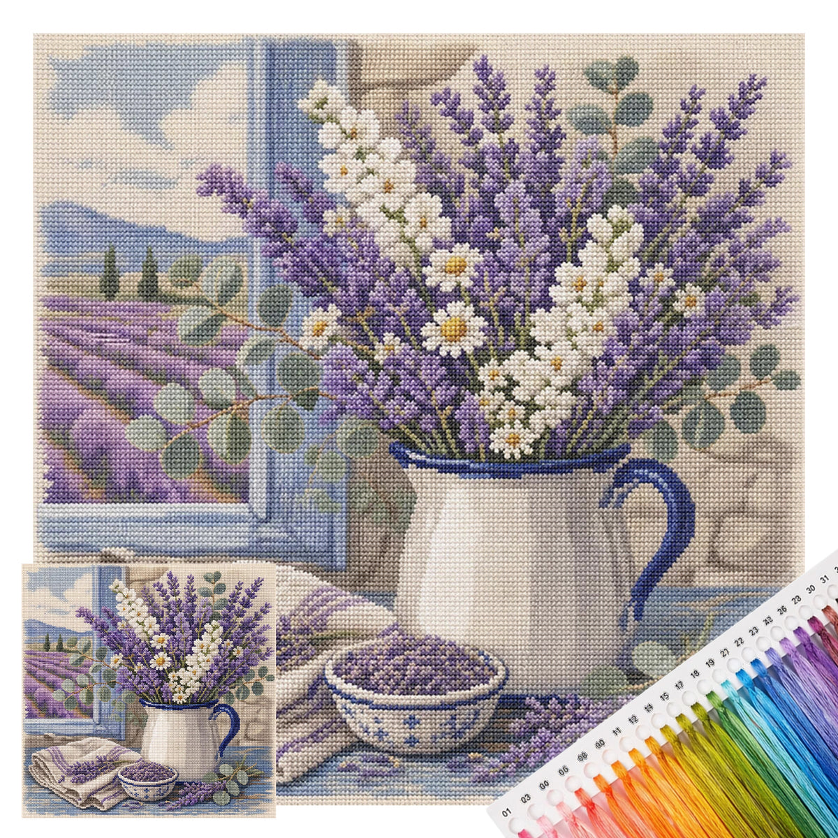 Lavender Moments - Full 11CT Stamped Cross Stitch 45x45CM - Huacan