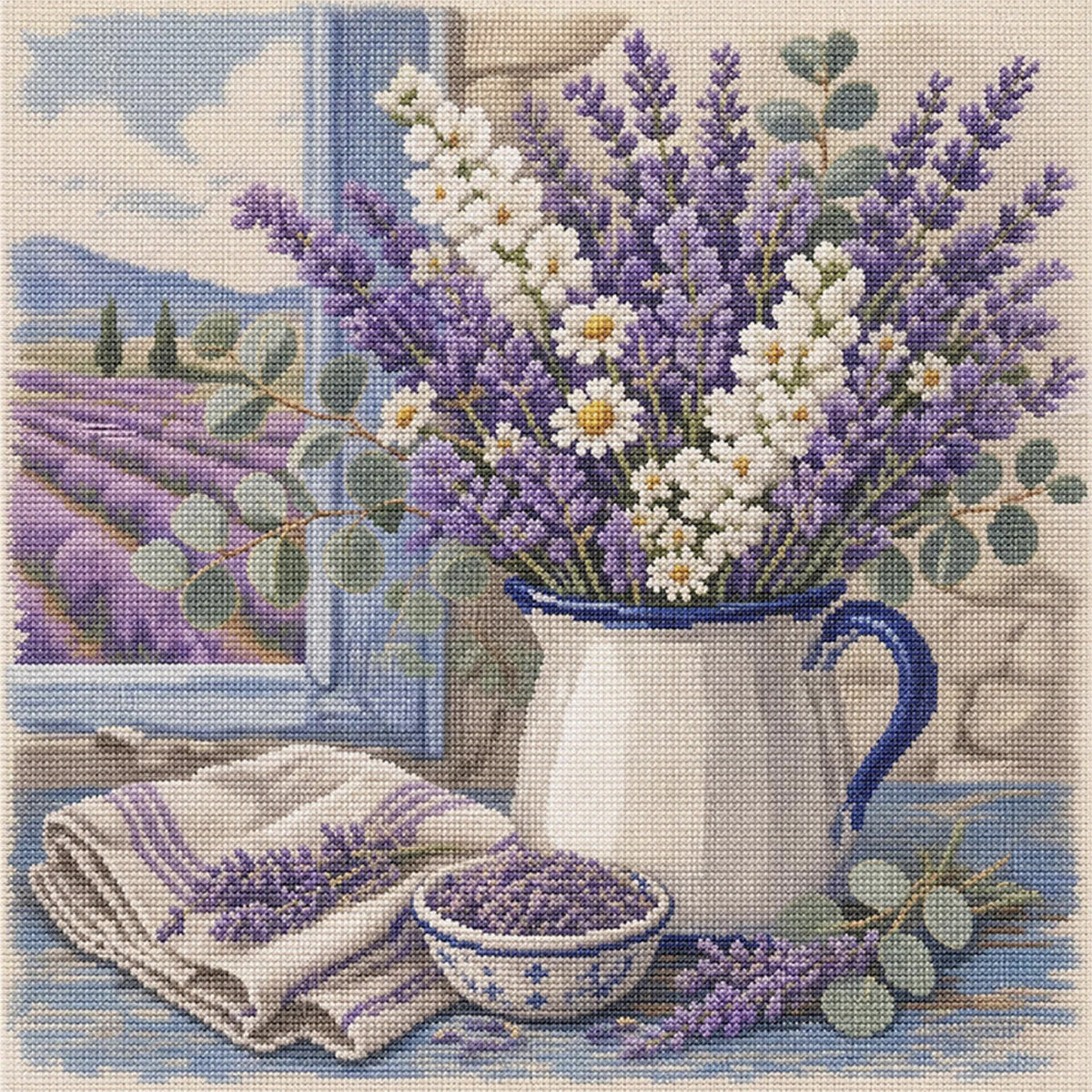 Lavender Moments - Full 11CT Stamped Cross Stitch 45x45CM - Huacan