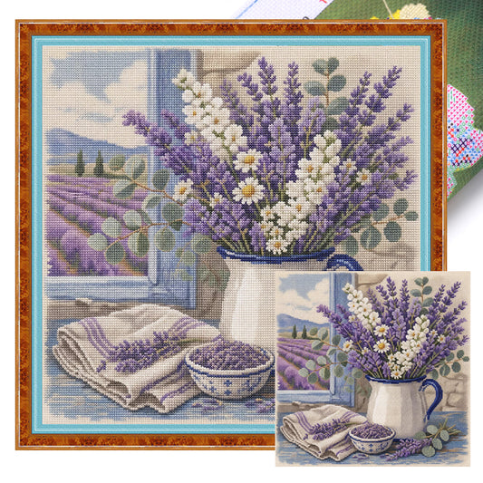 Lavendel-Momente – Vollständiges 11CT Stempel-Kreuzstich-Set 45x45 cm – Huacan