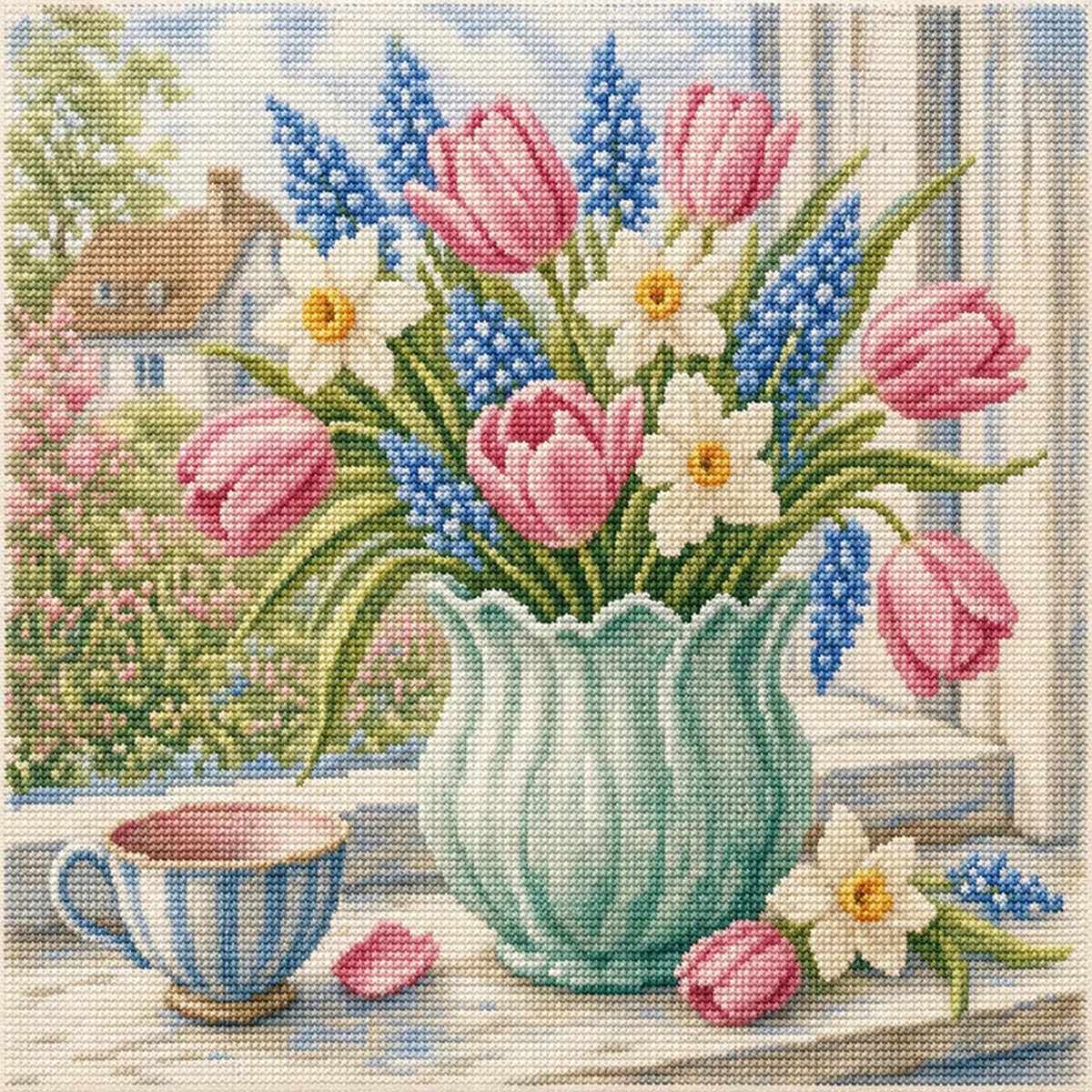 Frühlingstulpen - Vollständiges 11CT Stempel-Kreuzstich-Set 45x45 cm - Huacan