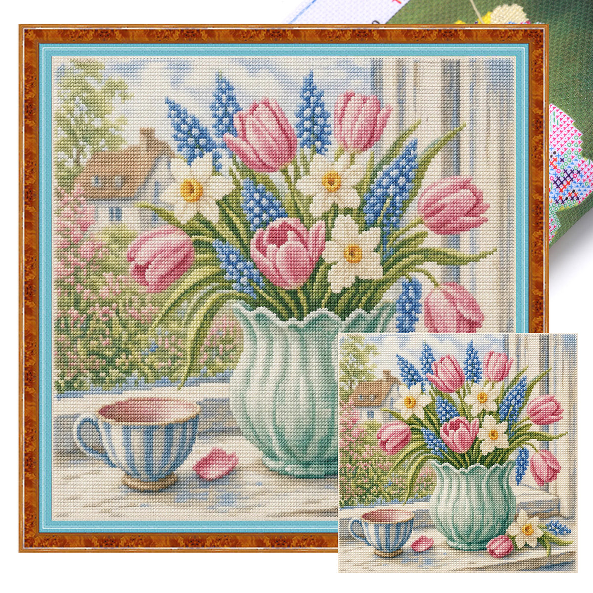 Frühlingstulpen - Vollständiges 11CT Stempel-Kreuzstich-Set 45x45 cm - Huacan