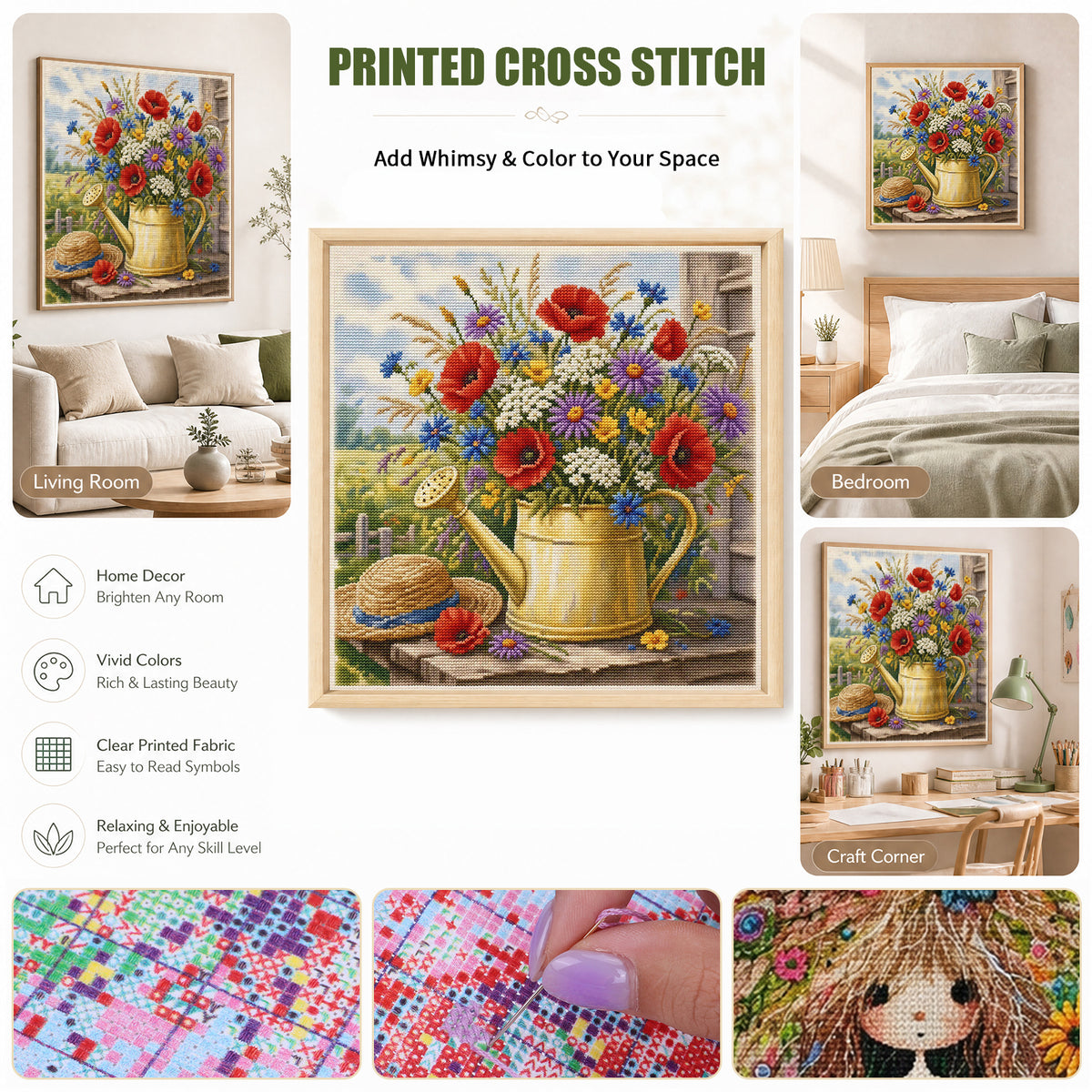 Wildflowers In Bloom - Full 11CT Stamped Cross Stitch 45x45CM - Huacan