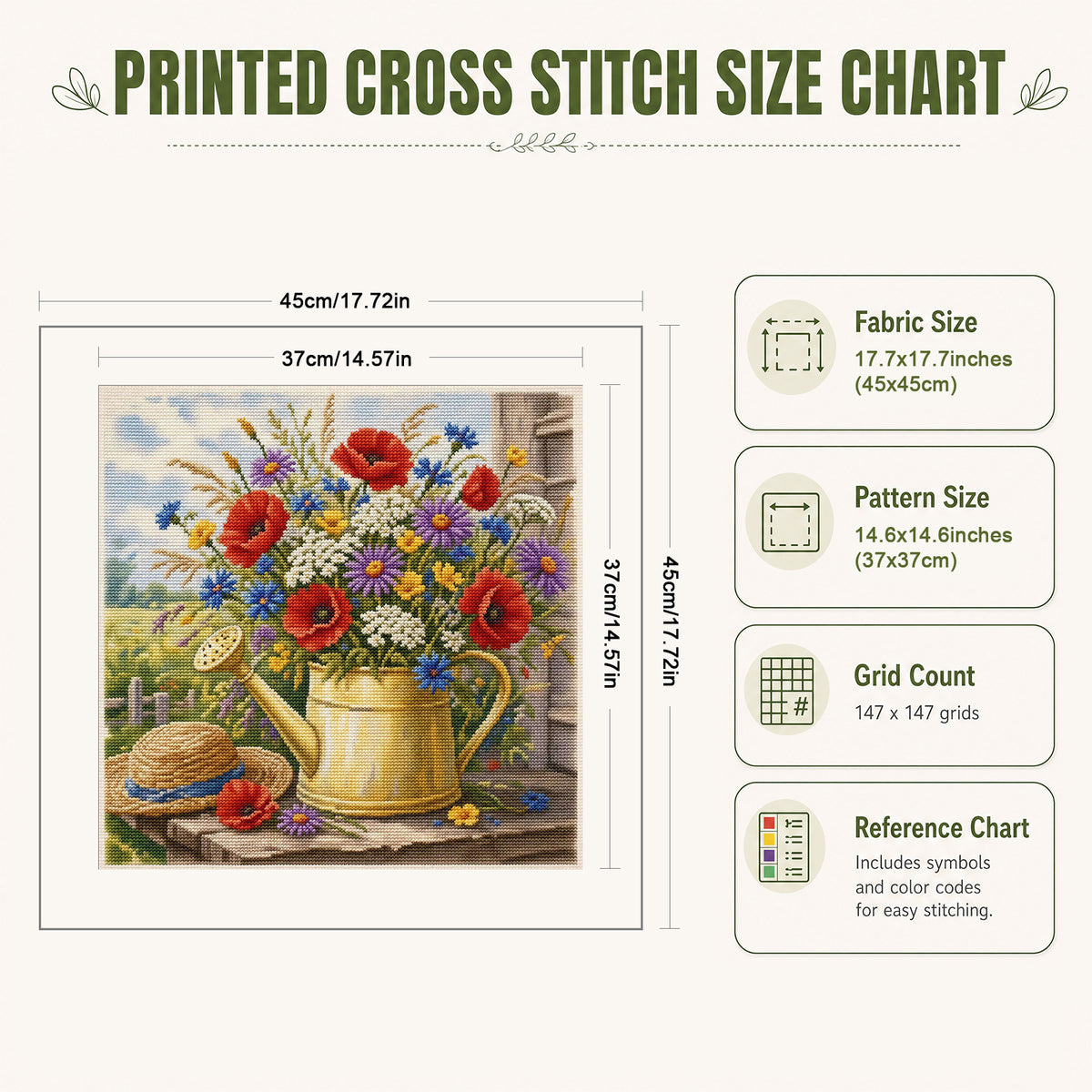 Wildflowers In Bloom - Full 11CT Stamped Cross Stitch 45x45CM - Huacan